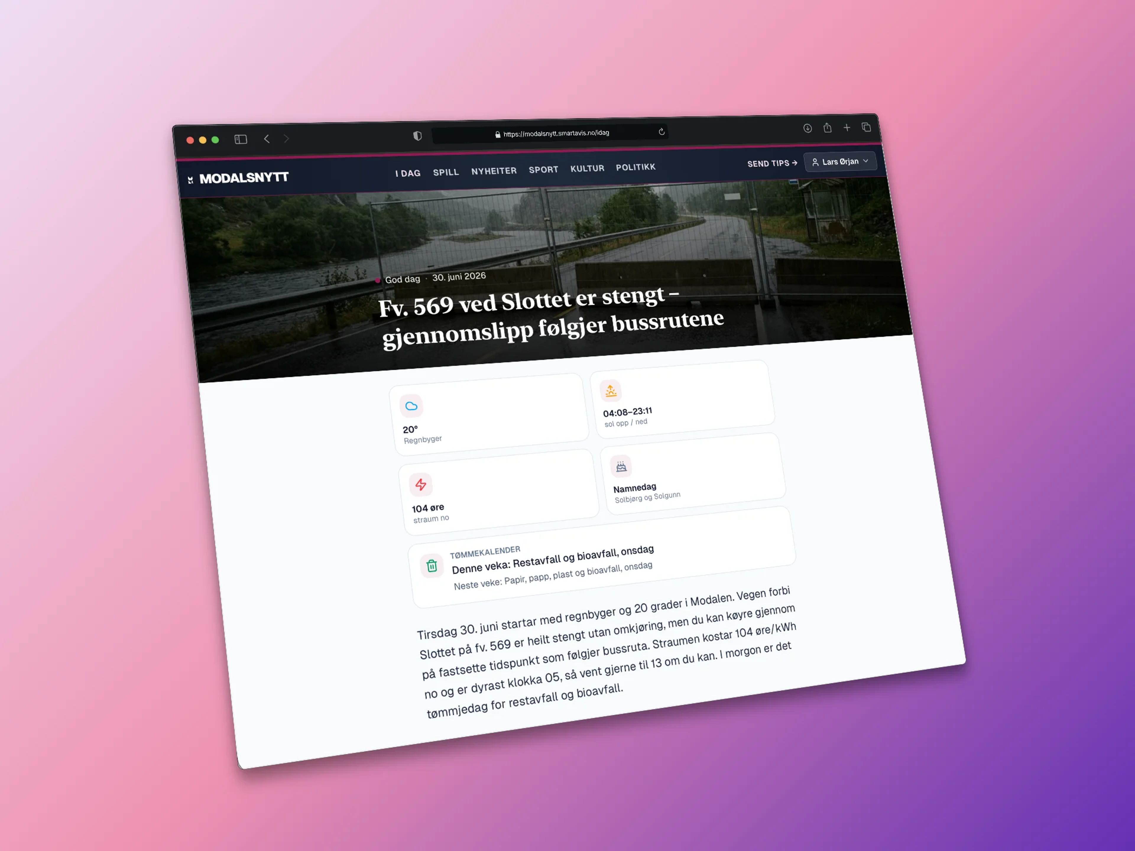 Kvar morgon møter deg «I dag» - ei automatisk oversikt laga for Modalen